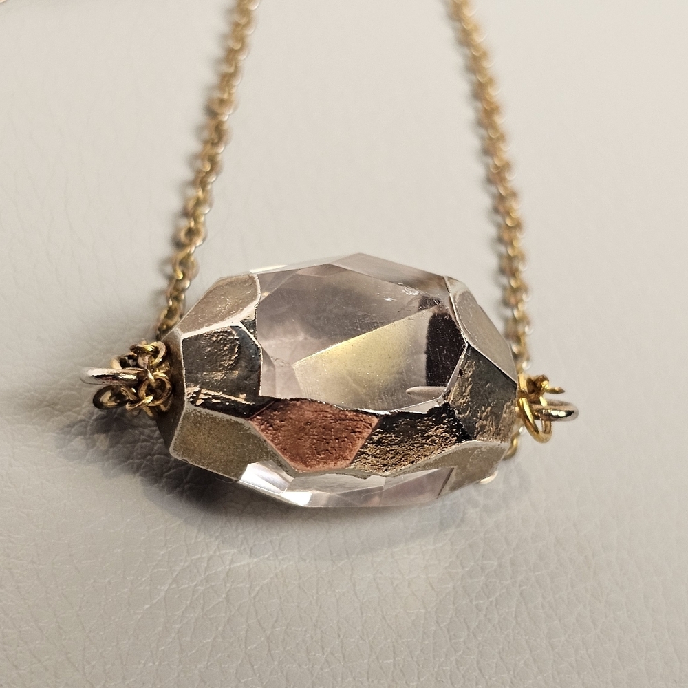 [Minimalist] Gold Toned Chain Light Pink Stone Faceted Pendant Necklace